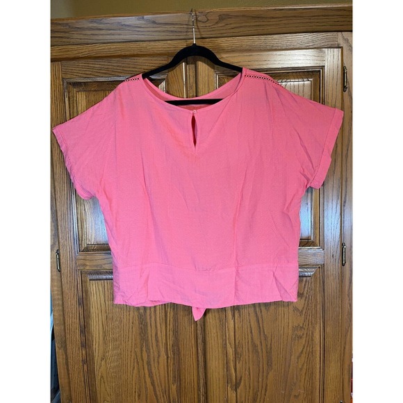 Buffalo David Bitton Shirt Women’s XL Coral Orange Blouse Top Tie Front - Picture 2 of 5